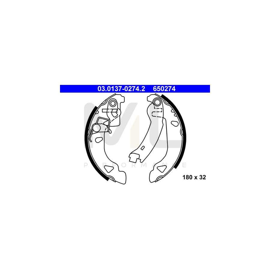 ATE 03.0137-0274.2 Brake Shoe Set with lever