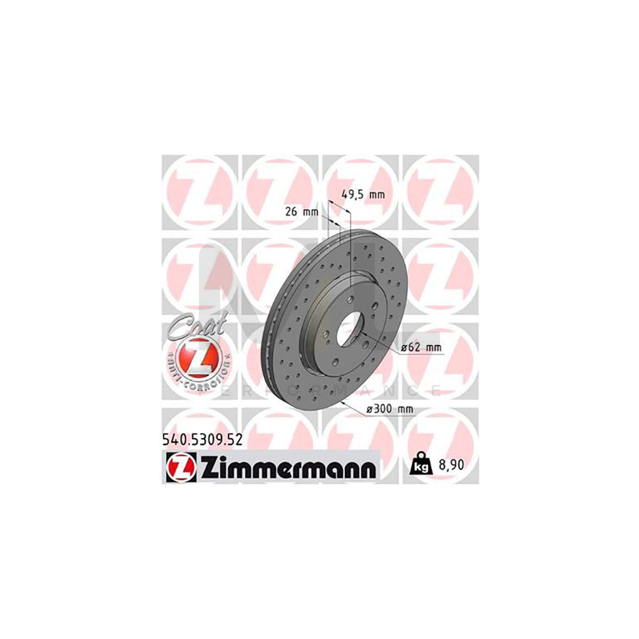 ZIMMERMANN SPORT COAT Z 540.5309.52 Brake Disc for SUZUKI Kizashi (FR) Externally Vented, Perforated, Coated  - 1 piece