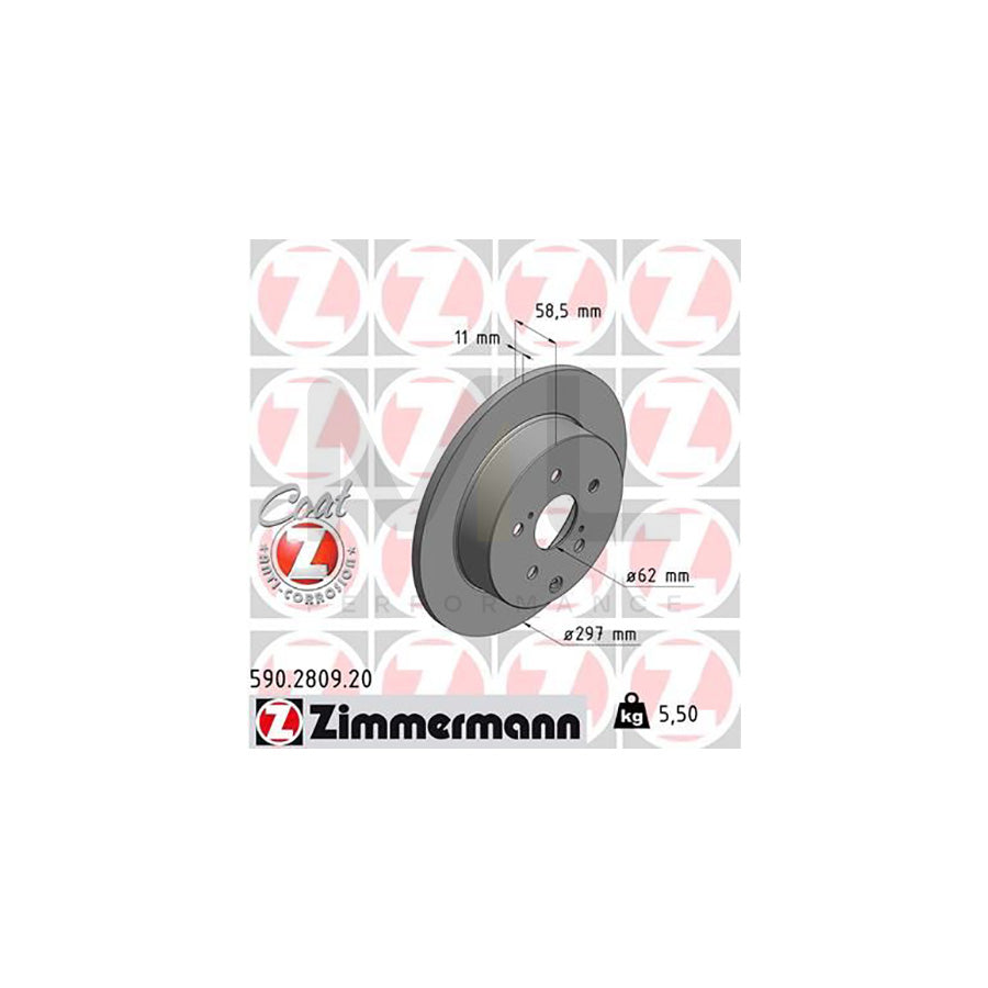 ZIMMERMANN COAT Z 590.2809.20 Brake Disc for TOYOTA Verso (AR20) Solid, Coated  - 1 piece