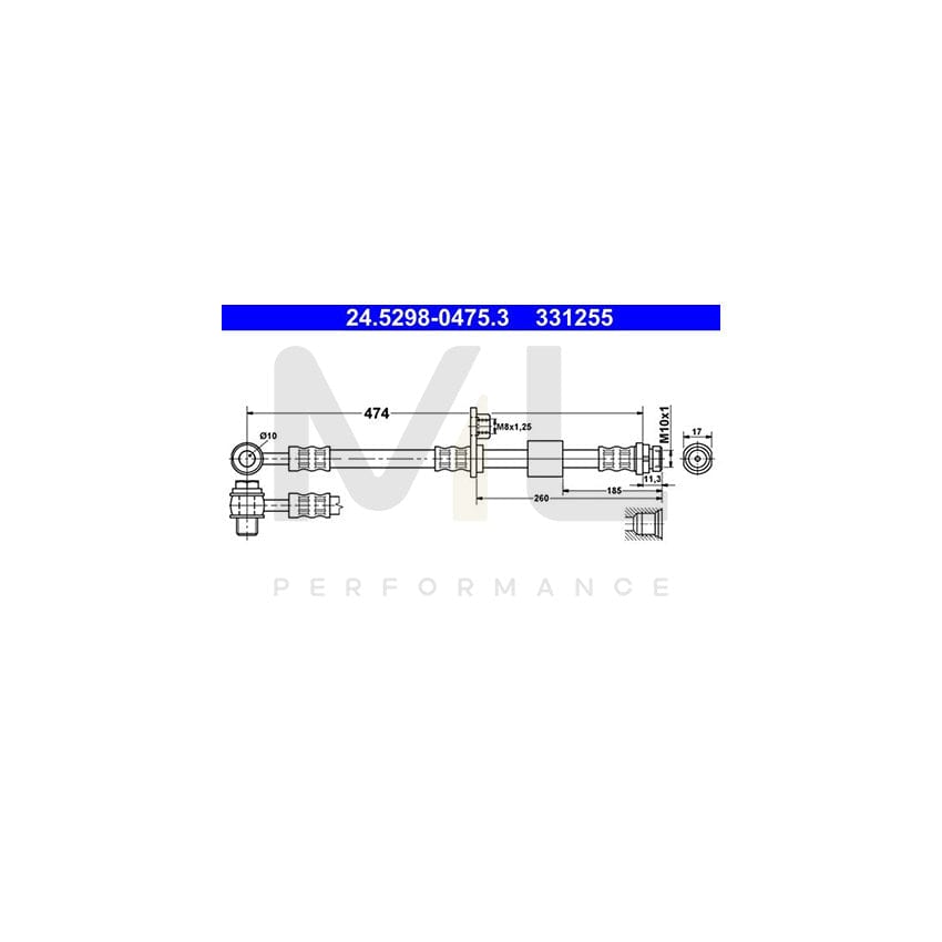 ATE 24.5298-0475.3 Brake Hose 474mm, M10x1