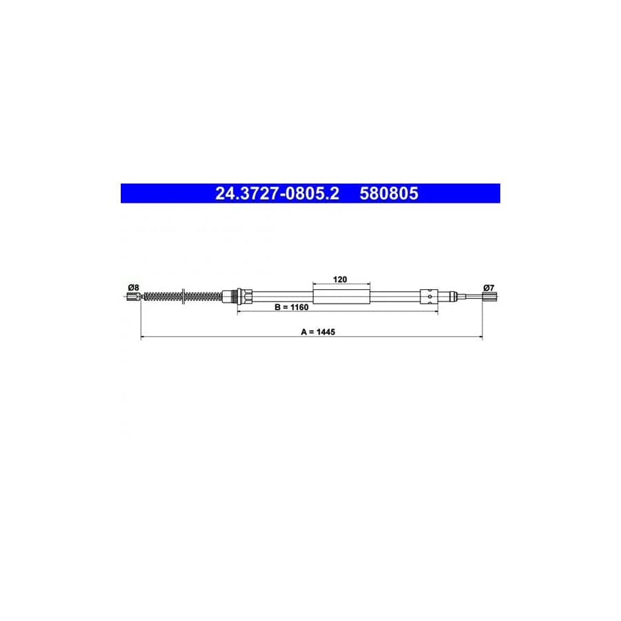 ATE 24.3727-0805.2 Hand Brake Cable for Peugeot 309