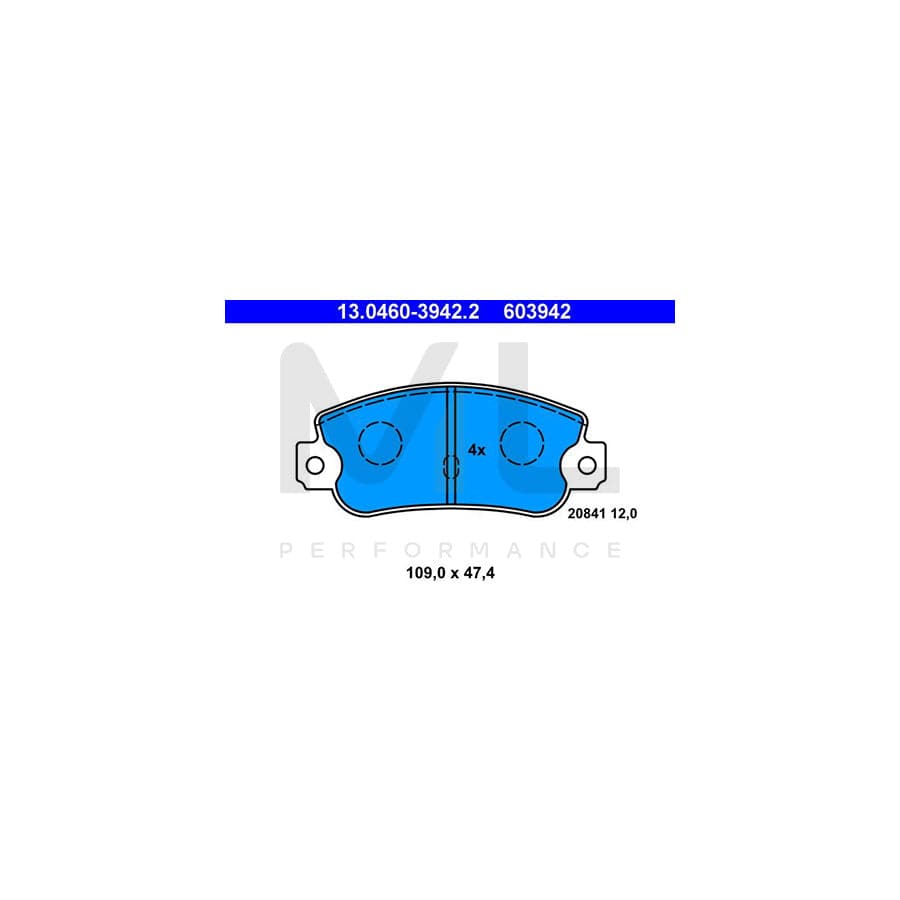 ATE 13.0460-3942.2 Brake pad set excl. wear warning contact, prepared for wear indicator