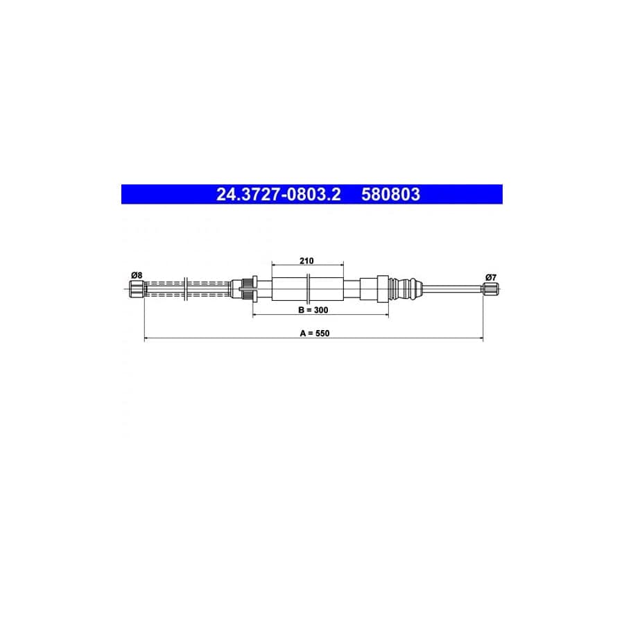 ATE 24.3727-0803.2 Hand Brake Cable for Peugeot 405