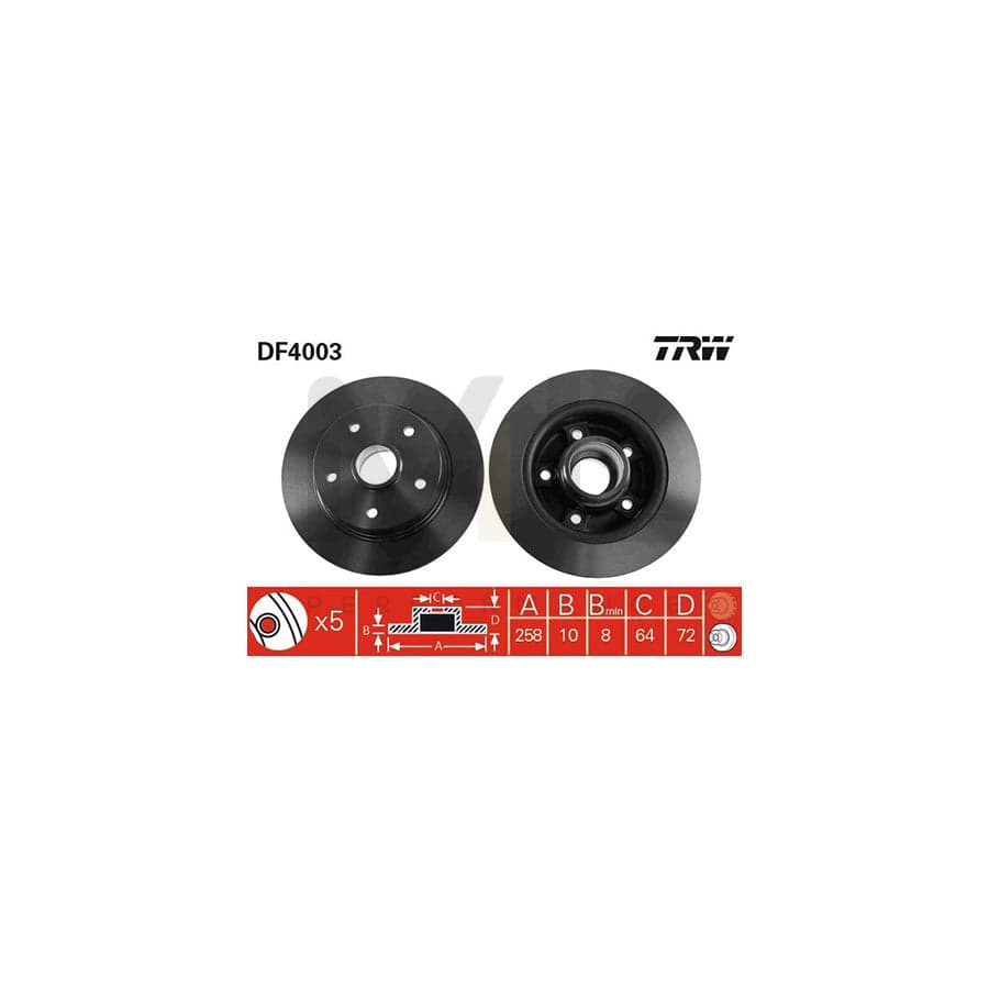 TRW DF4003 Brake Disc for MAZDA 626 III Estate (GV) Solid, Painted | ML Performance Car Parts