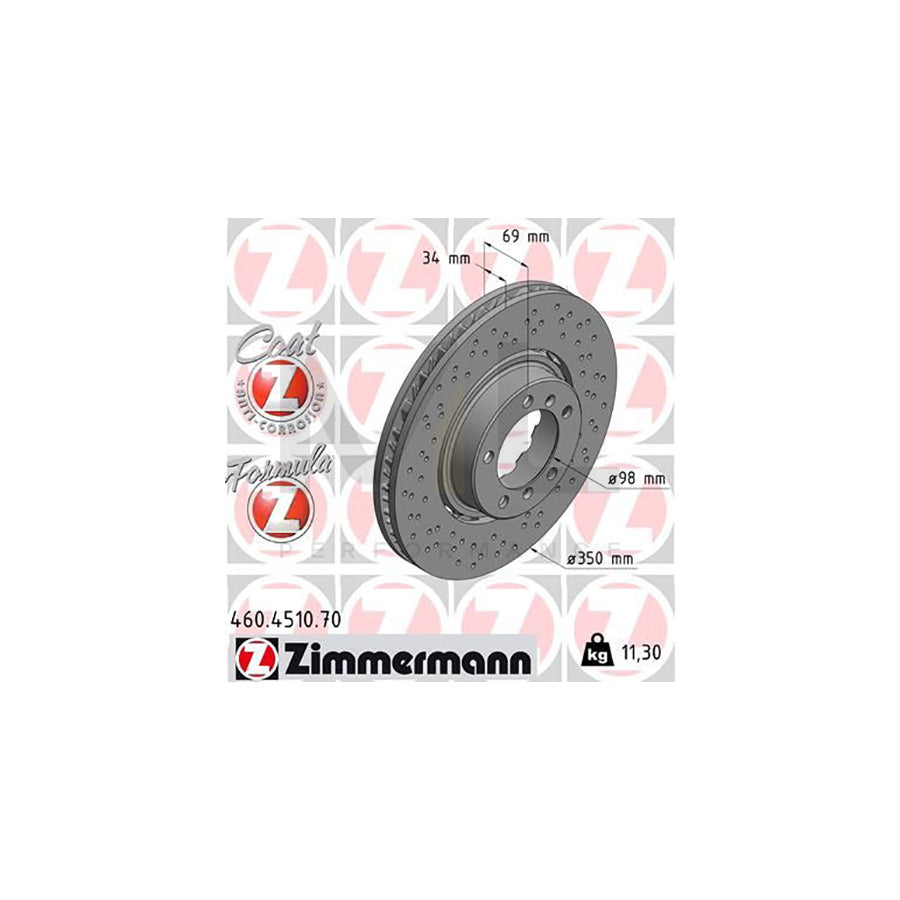 ZIMMERMANN 460.4510.70 Brake Disc for PORSCHE 911 Perforated, Two-piece brake disc, Vented, Coated