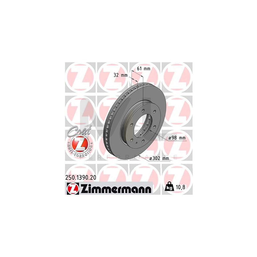 ZIMMERMANN COAT Z 250.1390.20 Brake Disc Internally Vented, Coated  - 1 piece