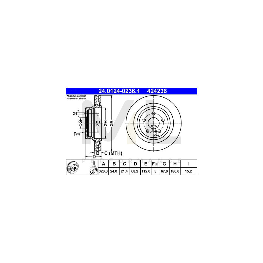 ATE 24.0124-0236.1 Brake Disc Vented, Coated, Alloyed / High-carbon, with bolts/screws  - 1 piece
