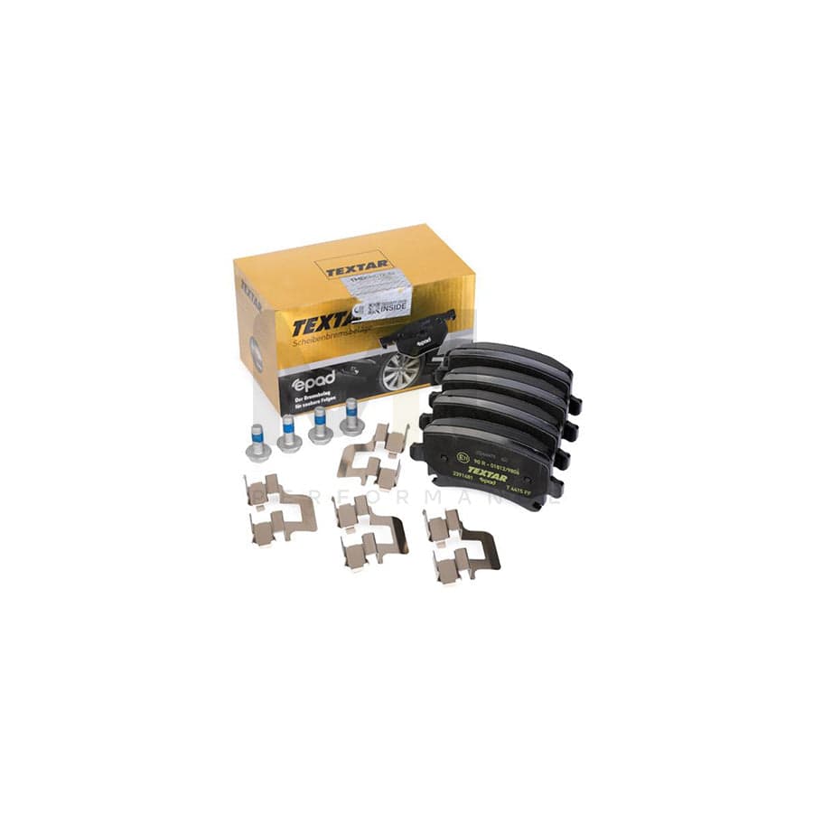 TEXTAR epad 2391481 Brake pad set prepared for wear indicator, with brake caliper screws, with accessories | ML Performance Car Parts