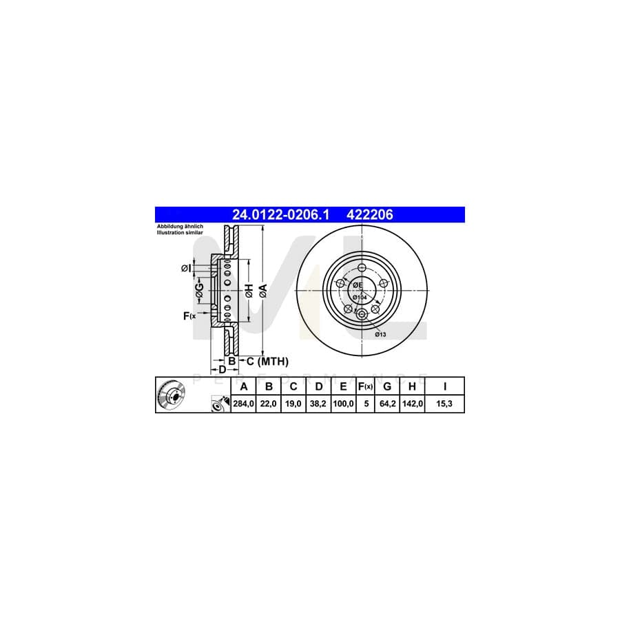 ATE 24.0122-0206.1 Brake Disc Vented, Coated  - 1 piece