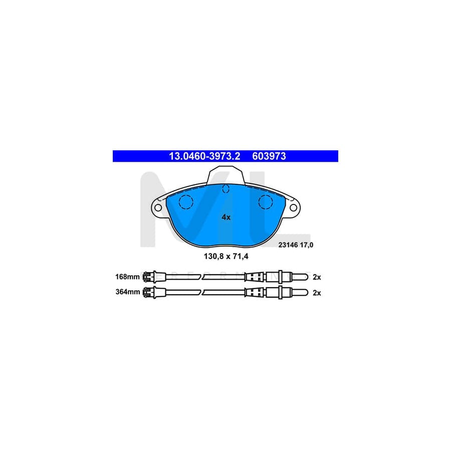ATE 13.0460-3973.2 Brake pad set for CITRO?? Xantia Hatchback (X1, X2) incl. wear warning contact