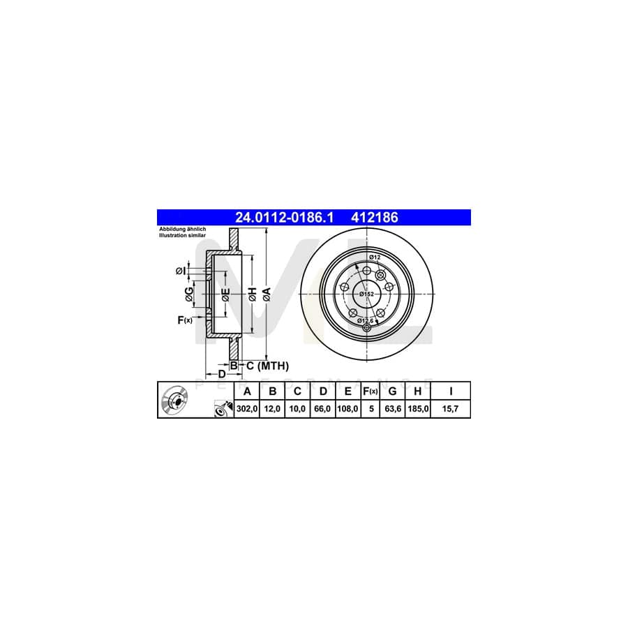 ATE 24.0112-0186.1 Brake Disc for LAND ROVER FREELANDER Solid, Coated  - 1 piece