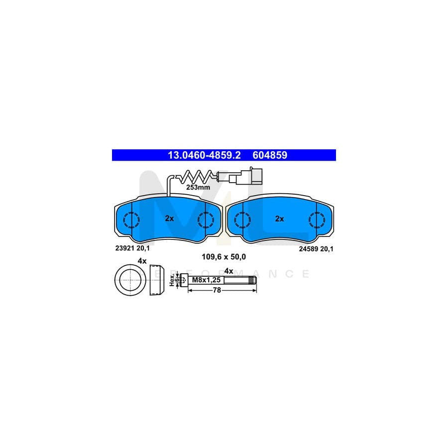 ATE 13.0460-4859.2 Brake pad set incl. wear warning contact, with brake caliper screws, with accessories