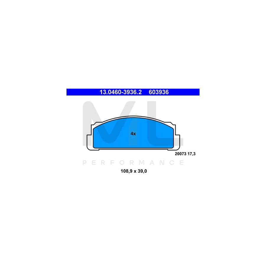ATE 13.0460-3936.2 Brake pad set excl. wear warning contact, not prepared for wear indicator
