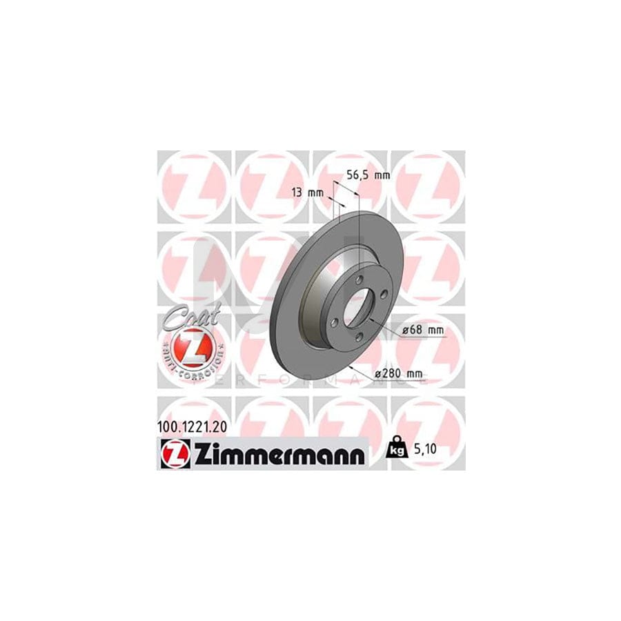 ZIMMERMANN COAT Z 100.1221.20 Brake Disc for AUDI 80 Solid, Coated  - 1 piece