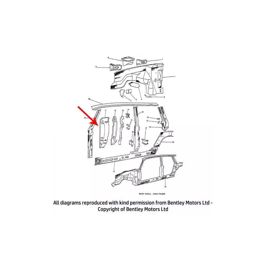 GENUINE Rolls-Royce 112600148 RIGHT HAND FRONT A POST PANEL