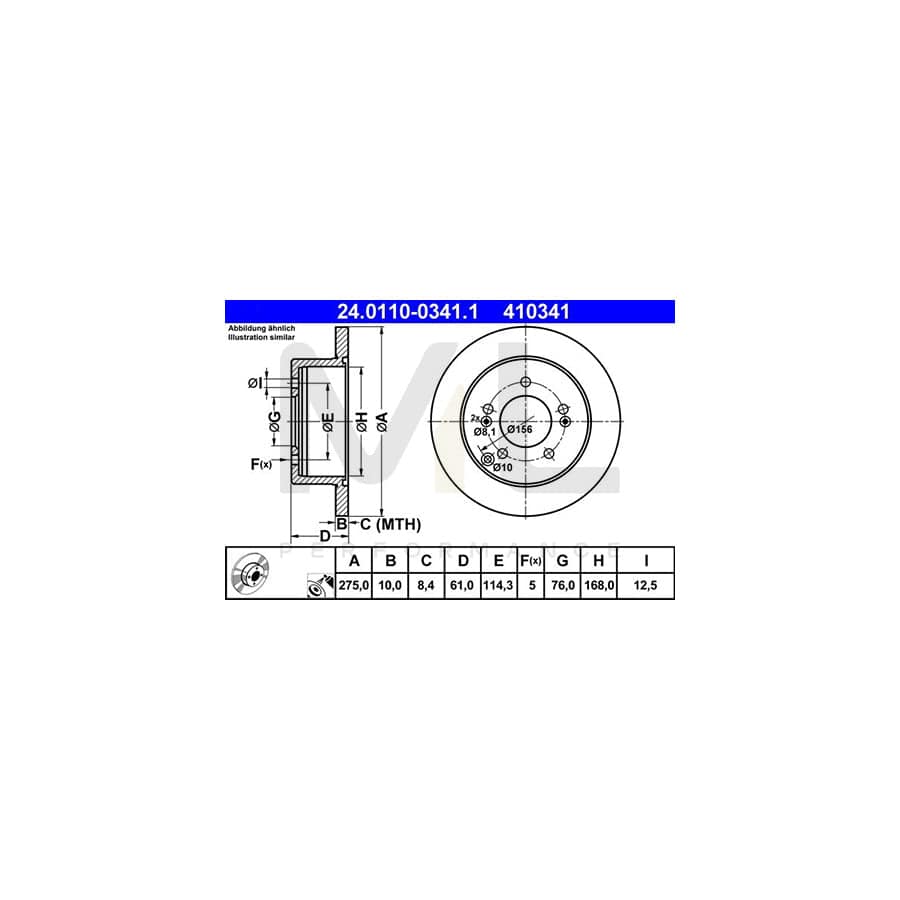 ATE 24.0110-0341.1 Brake Disc for KIA Carens III (UN) Solid, Coated  - 1 piece