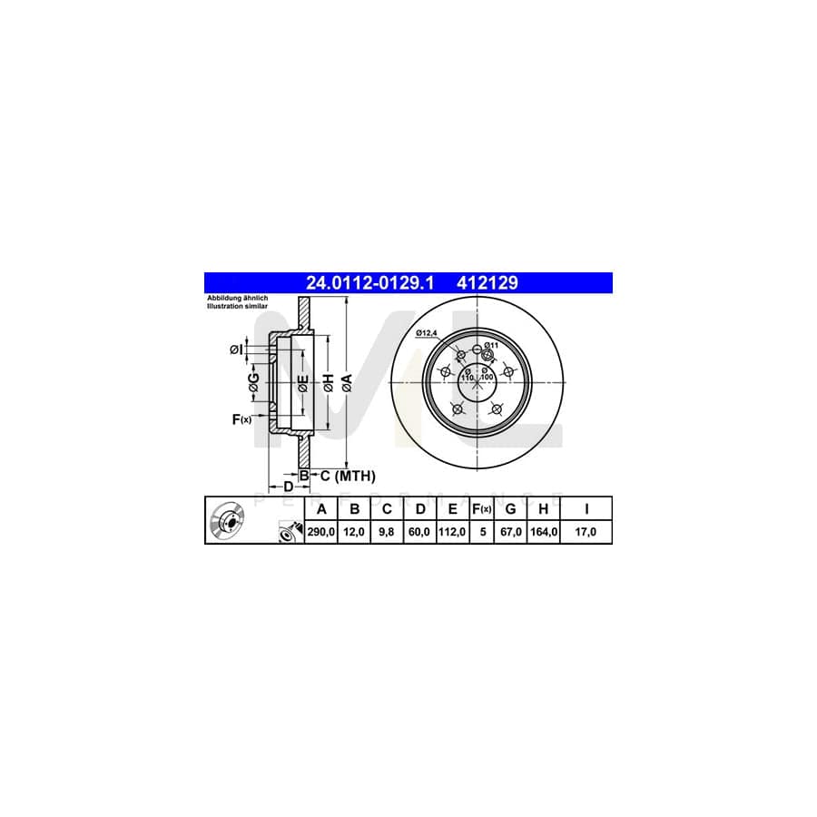 ATE 24.0112-0129.1 Brake Disc suitable for MERCEDES-BENZ S-Class Saloon (W140) Solid, Coated, High-carbon  - 1 piece