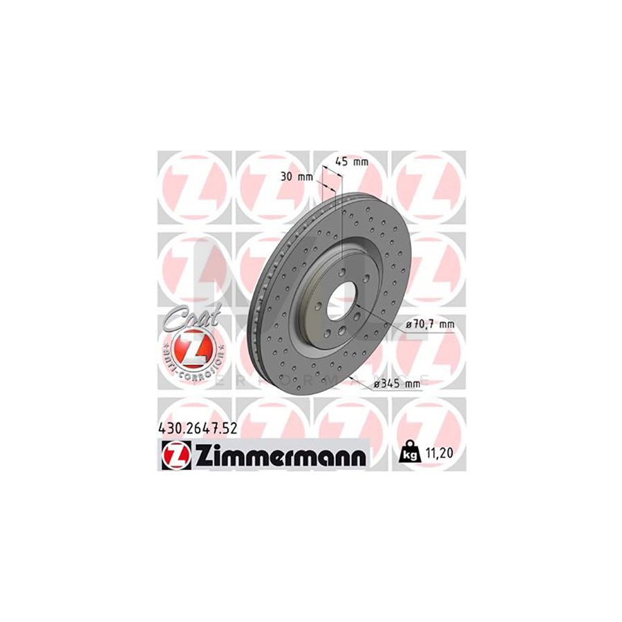 ZIMMERMANN 430.2647.52 Brake Disc Internally Vented, Perforated, Coated, High-carbon  - 1 piece