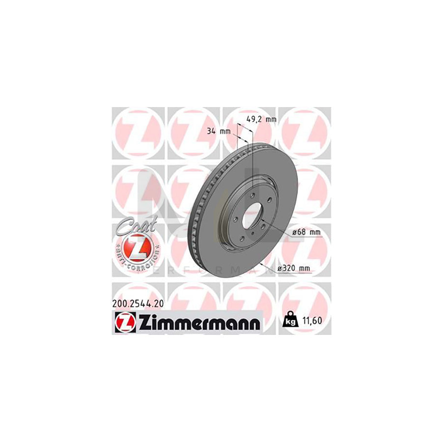 ZIMMERMANN 200.2544.20 Brake Disc Externally Vented, Coated  - 1 piece