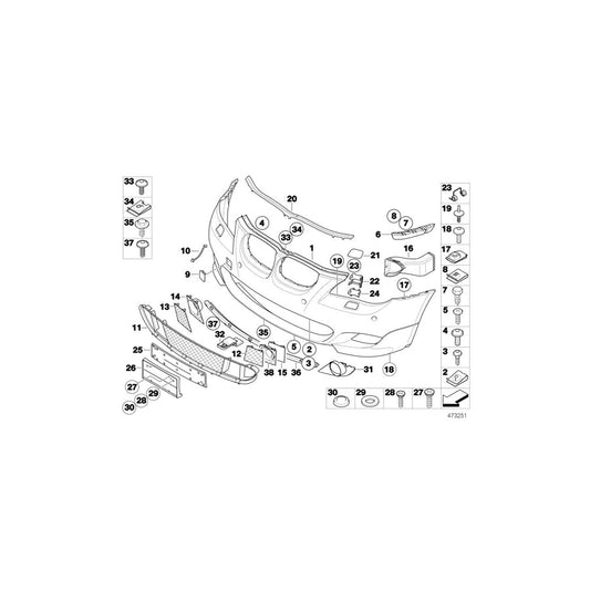 Genuine BMW 51117897208 E60 E61 Trim Cover, Bumper, Primed, Front M (Inc. 545i, 530d & 525xd) | ML Performance US Car Parts