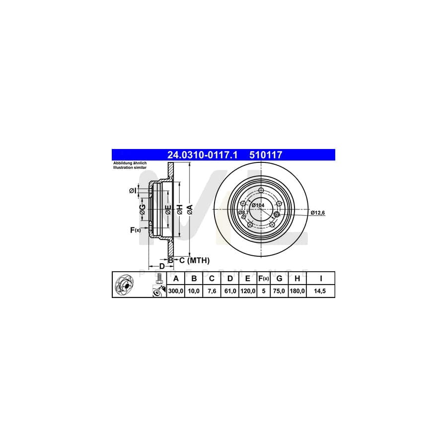 ATE PowerDisc 24.0310-0117.1 Brake Disc for BMW 5 Series Solid, Coated, High-carbon, with bolts/screws  - 1 piece