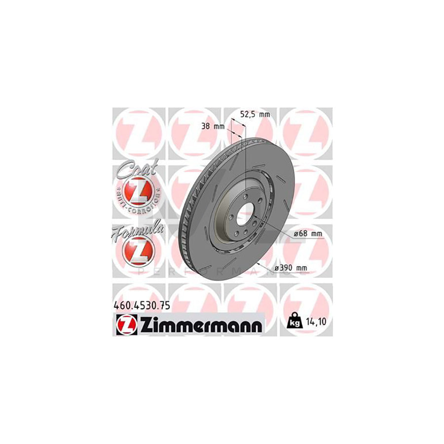 ZIMMERMANN 460.4530.75 Brake Disc for PORSCHE Macan (95B) Slotted, Two-piece brake disc, Vented, Coated, Alloyed / High-carbon