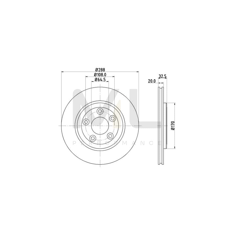 HELLA 8DD 355 106-831 Brake Disc Internally Vented, without wheel hub, without wheel studs