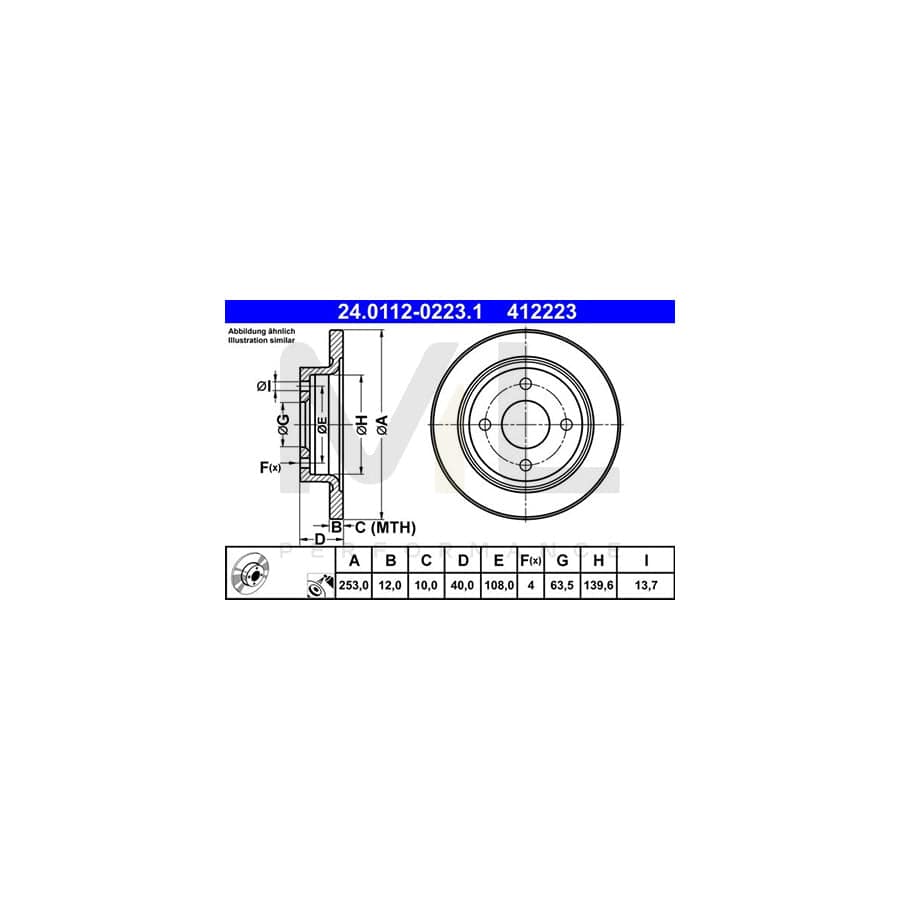 ATE 24.0112-0223.1 Brake Disc for FORD FIESTA Solid, Coated  - 1 piece