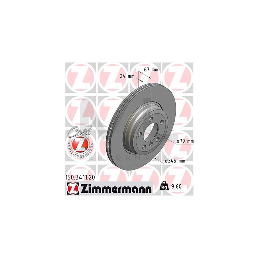 ZIMMERMANN COAT Z 150.3411.20 Brake Disc for BMW 7 (E65, E66, E67) Externally Vented, Coated, High-carbon  - 1 piece