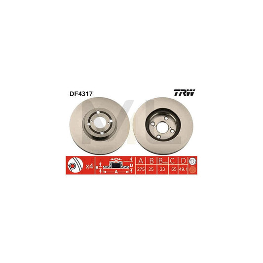 TRW DF4317 Brake Disc for TOYOTA COROLLA Vented, Painted | ML Performance Car Parts