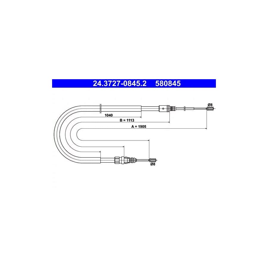 ATE 24.3727-0845.2 Hand Brake Cable for Peugeot 207