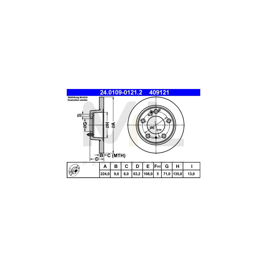 ATE 24.0109-0121.2 Brake Disc for CITROEN XM Solid  - 1 piece