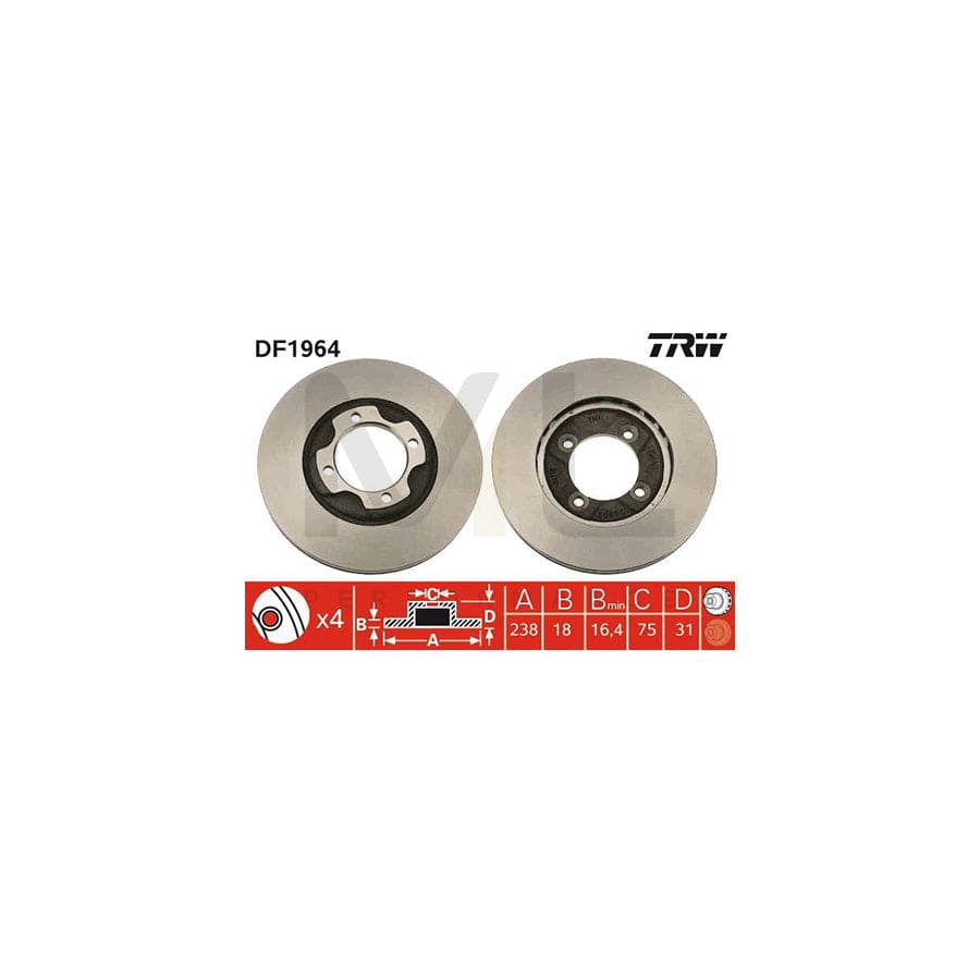 TRW DF1964 Brake Disc for MAZDA 323 Vented, Painted | ML Performance Car Parts