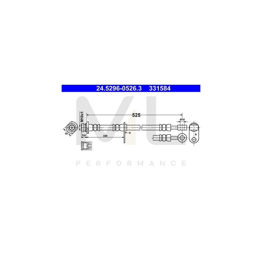 ATE 24.5296-0526.3 Brake Hose for SUZUKI Grand Vitara II Off-Road (JT, TE, TD) 525mm, M10x1