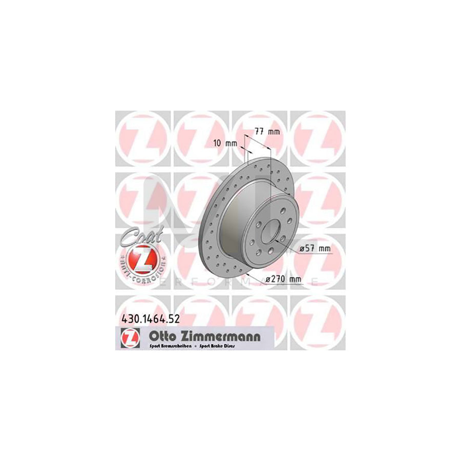 ZIMMERMANN SPORT COAT Z 430.1464.52 Brake Disc Perforated, Solid, Coated  - 1 piece