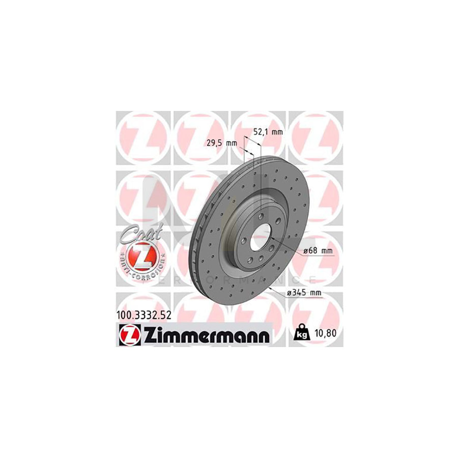 ZIMMERMANN SPORT COAT Z 100.3332.52 Brake Disc Internally Vented, Perforated, Coated, High-carbon  - 1 piece