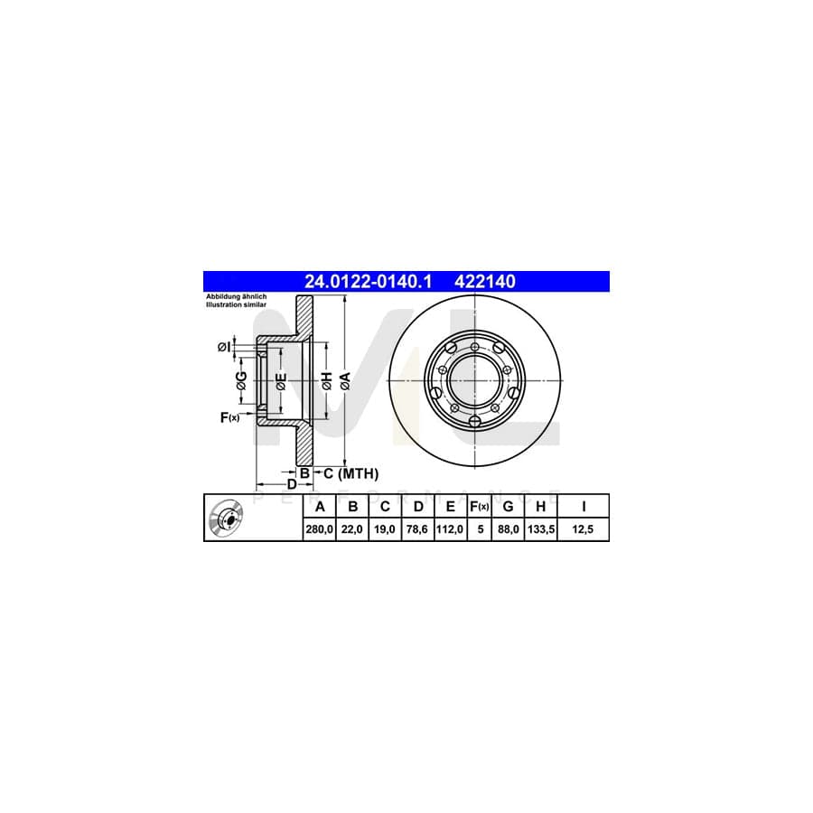 ATE 24.0122-0140.1 Brake Disc Solid, High-carbon  - 1 piece