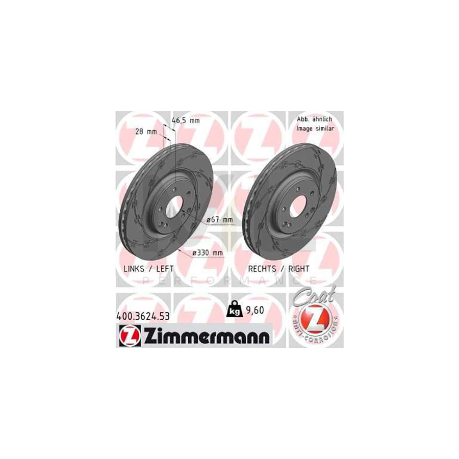 ZIMMERMANN BLACK Z 400.3624.53 Brake Disc Internally Vented, Slotted, Coated, High-carbon  - 1 piece