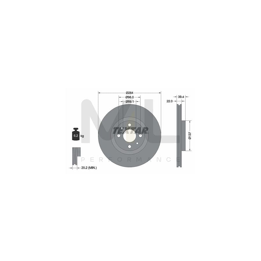 TEXTAR PRO 92055203 Brake Disc Internally Vented, Coated, without wheel hub, without wheel studs | ML Performance Car Parts