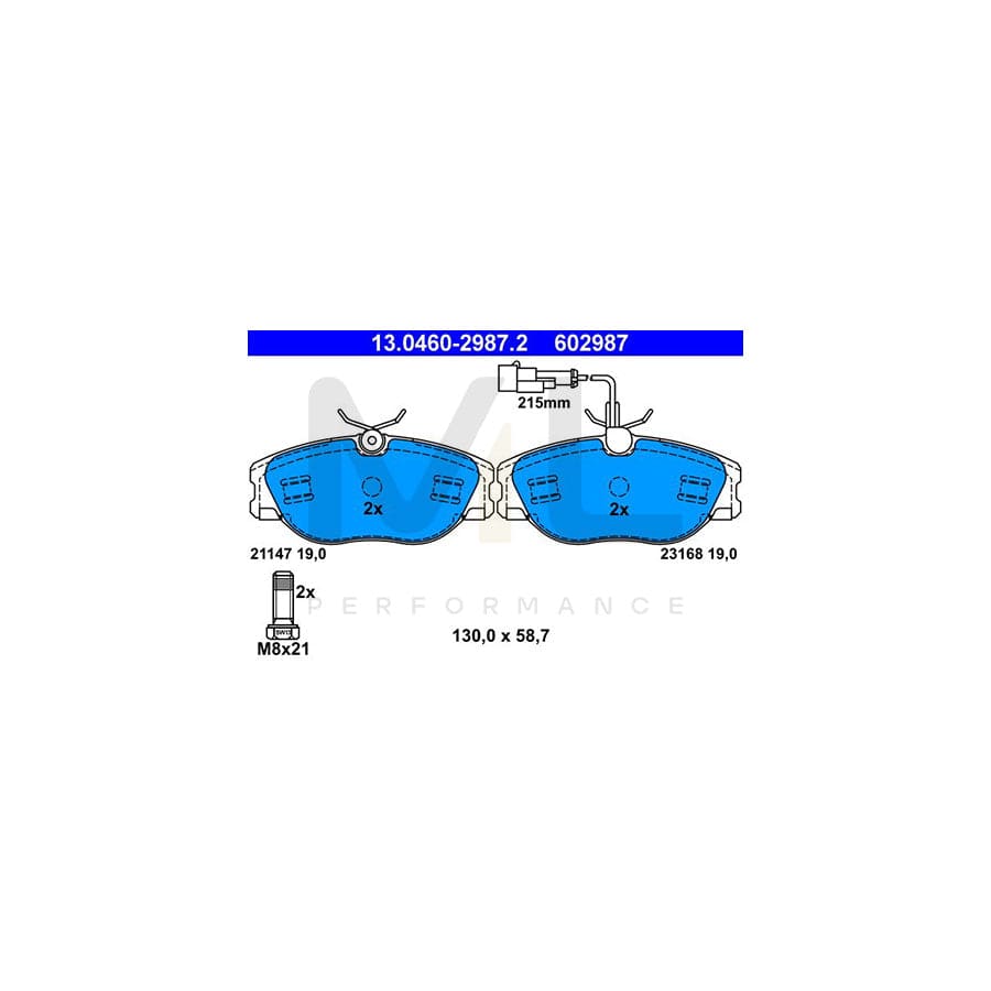 ATE 13.0460-2987.2 Brake pad set incl. wear warning contact, with brake caliper screws