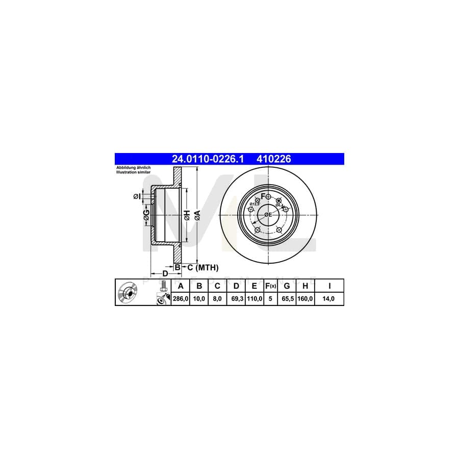 ATE 24.0110-0226.1 Brake Disc Solid, Coated, with bolts/screws  - 1 piece