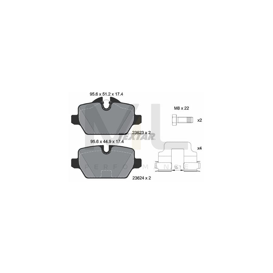 TEXTAR 2362381 Brake pad set epad, prepared for wear indicator, with brake caliper screws, with accessories | ML Performance Car Parts