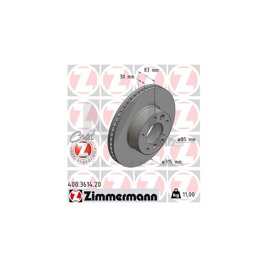 ZIMMERMANN COAT Z 400.3614.20 Brake Disc Internally Vented, Coated  - 1 piece