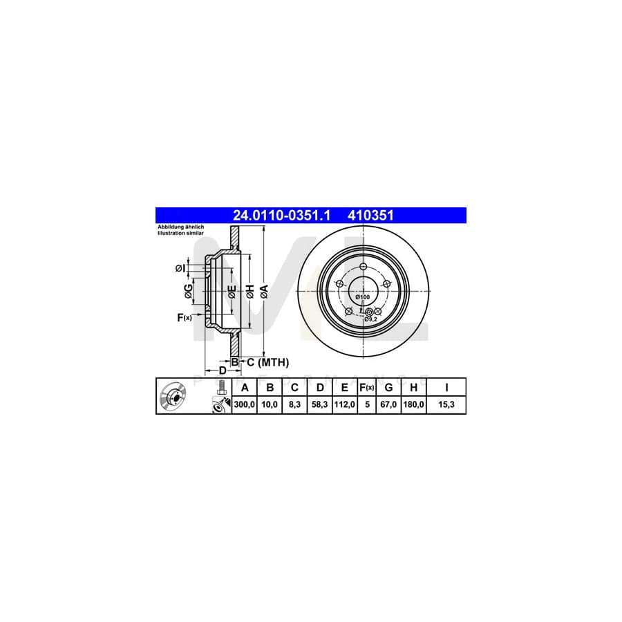 ATE 24.0110-0351.1 Brake Disc suitable for MERCEDES-BENZ SL Convertible (R230) Solid, Coated, Alloyed / High-carbon, with bolts/screws  - 1 piece