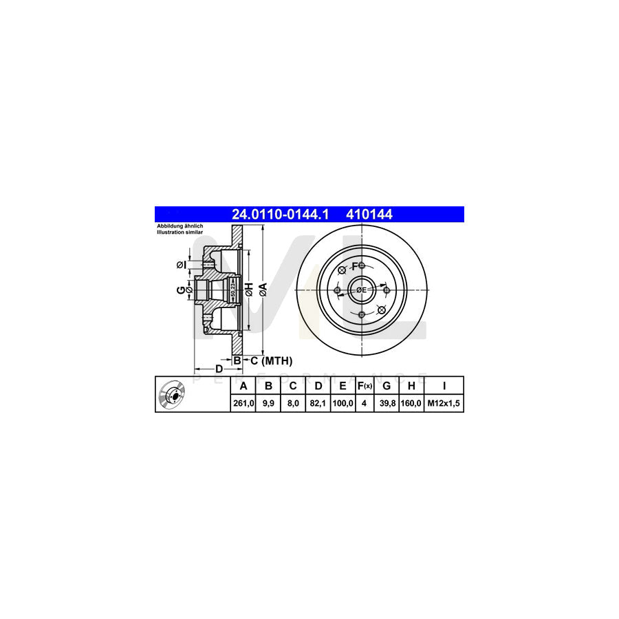 ATE 24.0110-0144.1 Brake Disc Solid  - 1 piece