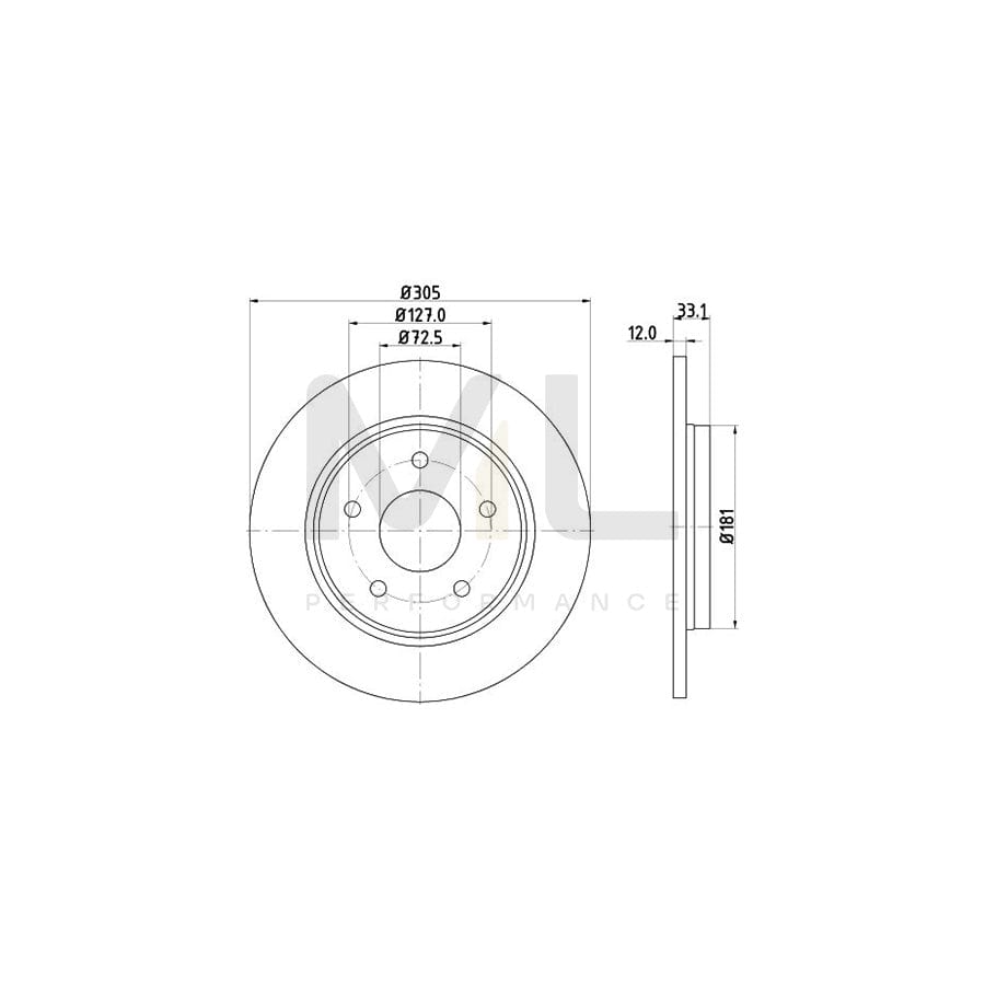 HELLA PRO 8DD 355 115-801 Brake Disc Solid, Coated, without wheel hub, without wheel studs