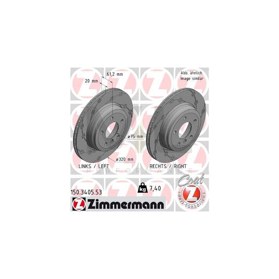 ZIMMERMANN 150.3405.53 Brake Disc Externally Vented, Slotted, Coated, High-carbon  - 1 piece