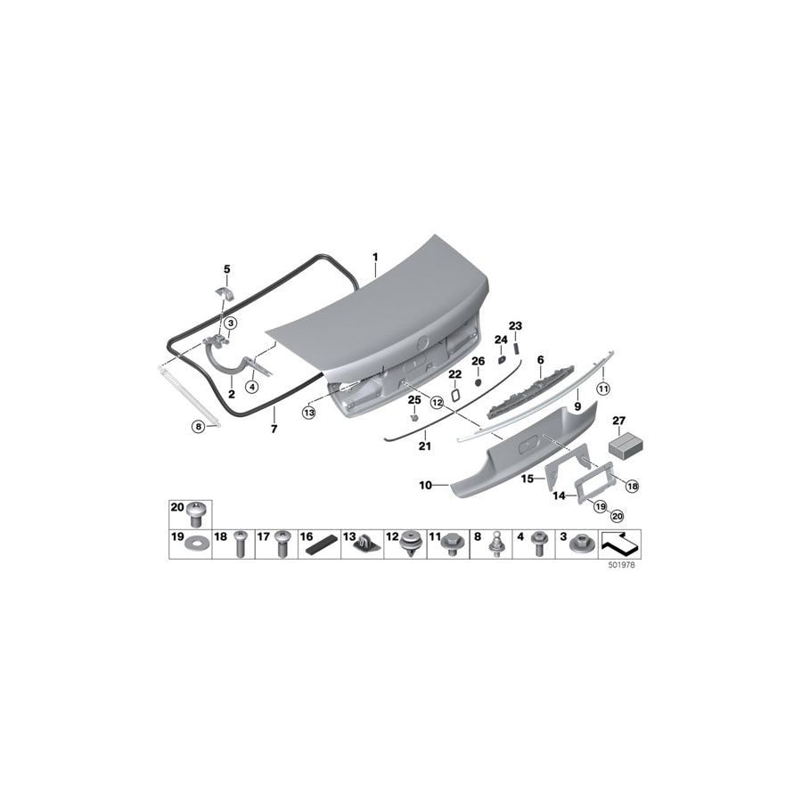 Genuine BMW 51247416687 G11 G12 Trim Cover, Trunk Lid, Lower, Primed (Inc. 730d, 740LiX & 750LdX) | ML Performance US Car Parts
