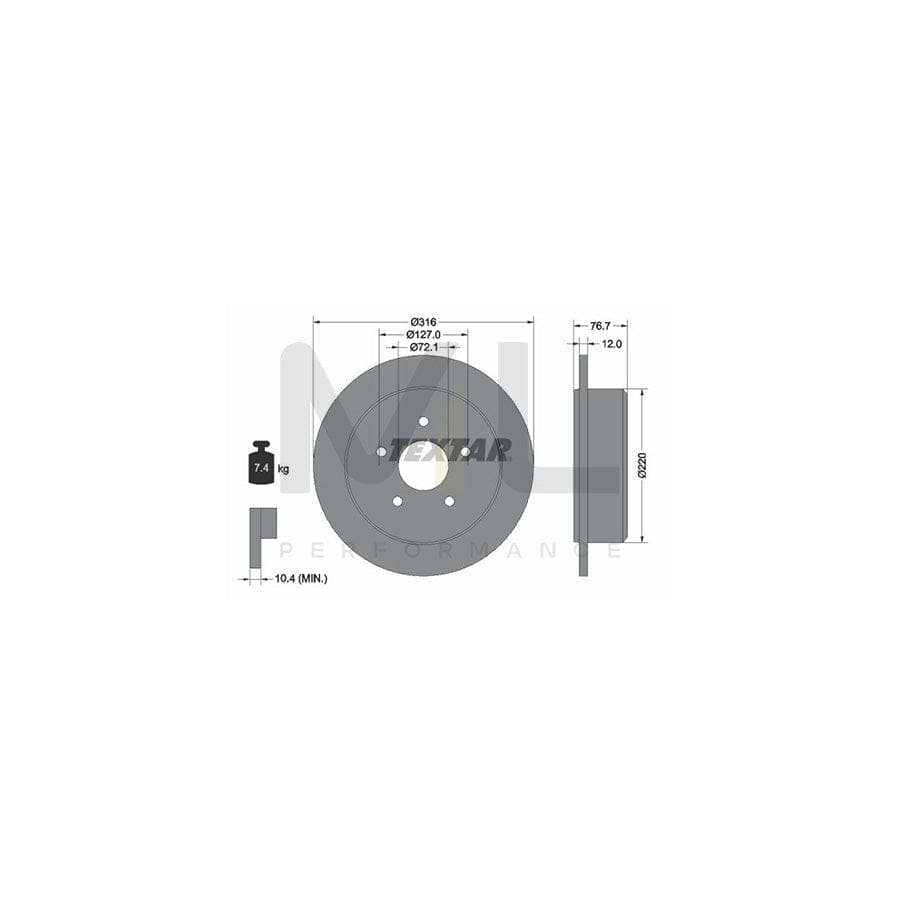 TEXTAR 92227700 Brake Disc for JEEP WRANGLER Solid, without wheel hub, without wheel studs | ML Performance Car Parts