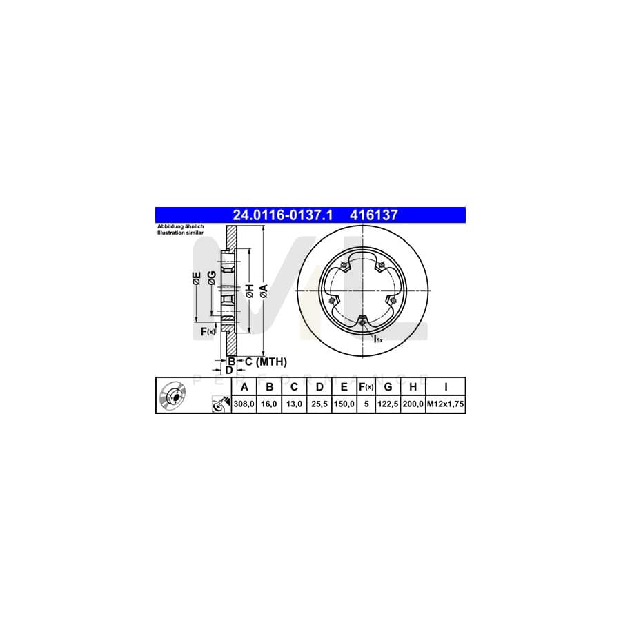 ATE 24.0116-0137.1 Brake Disc for FORD TRANSIT Solid, Coated  - 1 piece